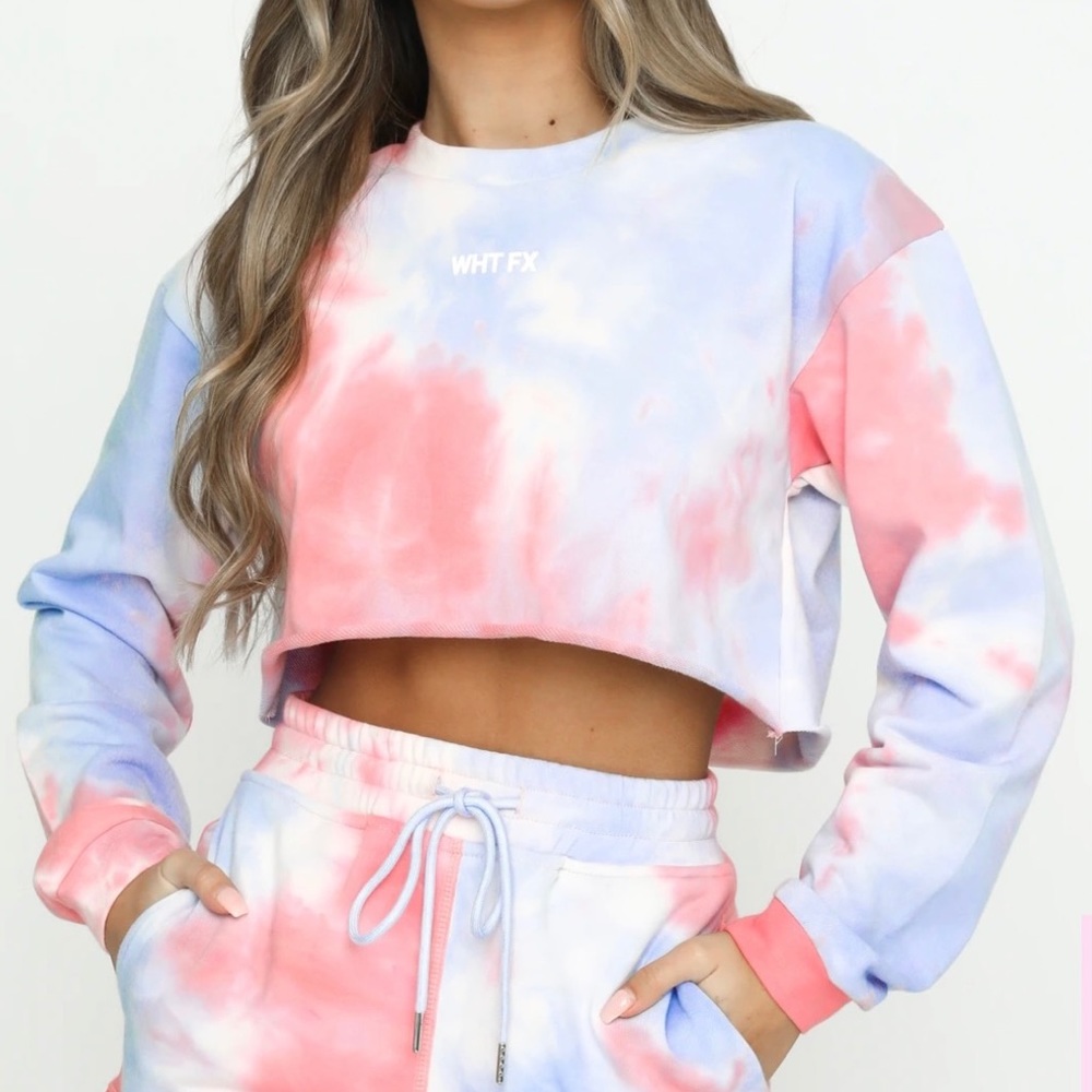 In Her Mind Cropped Sweater Coral Tie Dye